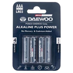 باتری نیم قلمی دوو مدل Alkaline plus Power بسته 4 عددی Daewoo Alkaline plus Power AAA Battery Pack of 4