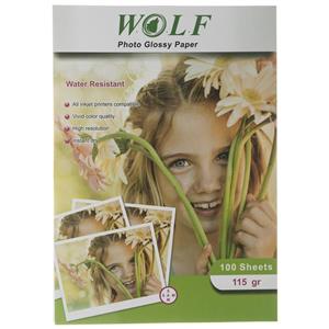 کاغذ فتو گلاسه 115 گرم ولف سایز A4 Wolf G Glossy Photo Paper Size 