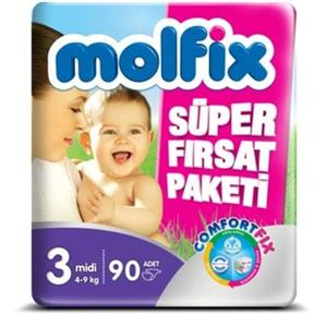 پوشک مولفیکس سایز 3 اونتاژ 90 تایی molfix