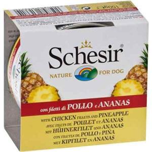 کنسرو شسیر سگ - مرغ و آناناس-150گرم Schesir Chicken Fillets With Pineapple-13714 Dog Food