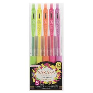 روان نویس زبرا سری Clip مدل Sarasa Neon Color با قطر نوشتاری 0.5 بسته 5 عددی Zebra Sarasa Neon Color Clip Series Rollerball Pen 5 Pieces