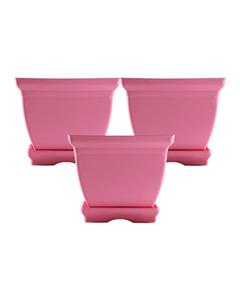 گلباران سبز گلدان پلاستیکی چهارگوش مدل 7008 با زیره (رنگ صورتی، مجموعه سه عددی)