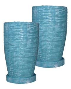 سیما پردازان ست دو عددی گلدان فایبر گلاس بزرگ مدرن رنگ آبی فیروزه ای به همراه زیره کد SP177