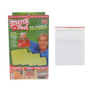 سلفون مدل استرچ اند فرش بسته 4 عددی به همراه کیسه زیپ دار  بسته 10عددی