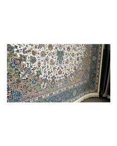 زمرد مشهد فرش ماشینی 12 متری  کرم آبی کد 36010