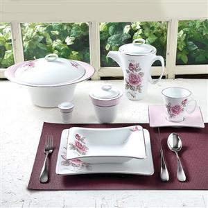 سرویس چینی 90 پارچه رز فلاور پلاتینی سری وینچی چینی زرین درجه یک Vinci RoseFlower 90 Pieces Porcelain Dinnerware Set