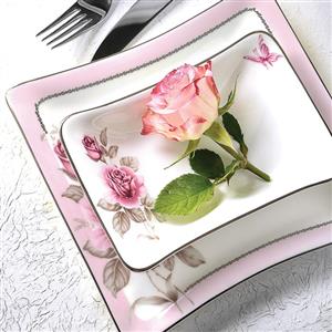 سرویس چینی 90 پارچه رز فلاور پلاتینی سری وینچی چینی زرین درجه یک Vinci RoseFlower 90 Pieces Porcelain Dinnerware Set