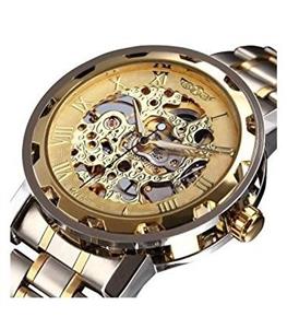 ساعت مچی مردانه وینر لاکچری مکانیکال اسکلتون طلایی Winner Luxury Golden Men Skeleton Mechanical Watch 