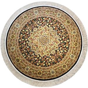 فرش ماشینی رادین اصفهان طرح دایره گل رز رنگ زمینه قهوه ای 