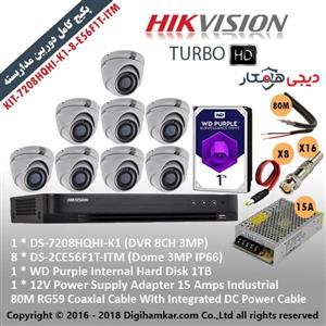 پکیج کامل دوربین مداربسته TurboHD هایک ویژن اقتصادی KIT-7208HQHI-K1-8-E56F1T-ITM 