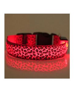 Bluelans Pets Dog Puppy Light Flashing Safety Leopard Adjustable Nylon LED Collar Red 