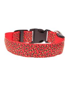 Bluelans Pets Dog Puppy Light Flashing Safety Leopard Adjustable Nylon LED Collar Red