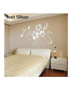 Bluelans Home Room Removable 3D 12Pcs Set 8 Pebble Ants Flower Mirrors DIY Wall Sticker 1set Silver 