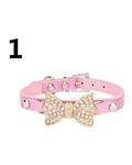 Bluelans Pet Dog Cat Puppy Fashion Faux Leather Bling Rhinestone Bowknot Necklace Collar M (Pink)