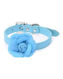 Bluelans Flower Decor Faux Leather Collar for Dogs M (Blue) 