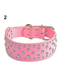 Bluelans Shining Rhinestone Studded Faux Leather Dog Collar Fashion Buckle Neck L (Pink) 