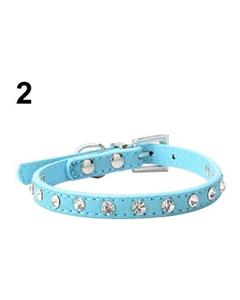 Bluelans Adjustable Cat Pet Dog Studded Rhinestones Buckle Collar Faux Leather Neck Strap XS (Blue) 