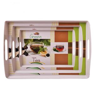 سینی مهروز طرح چای سبز بسته 3 عددی Mahrooz Green Tea 3 Pieces Tray Set