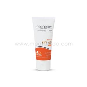 کرم ضد آفتاب SPF60 رنگی مناسب پوست خشک و حساس هیدرودرم 50 میل-بژ روشن hydroderm spf 60 physical total sunblock cream