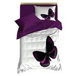 سرویس کاور لحاف ژوان ژوزه سری ساتن نخ طرح Purple Butterfly یک نفره 4 تکه