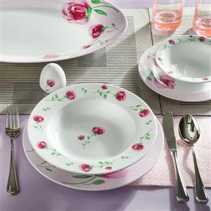 سرویس غذاخوری زرین 28 پارچه 6 نفره سری ایتالیا اف طرح پینک رز درجه عالی Zarin Iran Porcelain Inds Italia-F Pink Roses 28 Pieces porcelain Dinnerware Set Top Grade