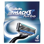 Gillette Mach 3 Turbo Shaving Blades 3 Blade Pack of 4