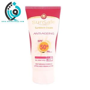  کرم ضد آفتاب و ضد چروک   SPF50 بژ متوسط سان سیف  Sunsafe Anti Agening Sunscreen Cream SPF50 50ml
