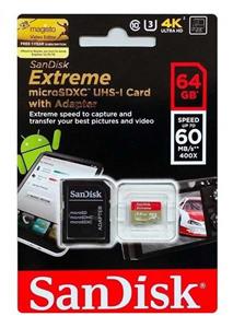 کارت حافظه microSDXC سن دیسک مدل Extreme کلاس 10 استاندارد UHS-I U3 سرعت  همراه با آداپتور SD ظرفیت 64 گیگابایت SanDisk Extreme UHS-I U3 Class 10 60MBps 400X microSDXC With Adapter- 64GB