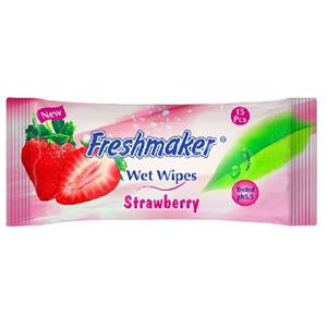 دستمال مرطوب فرش میکر - بسته 15 عددی با اسانس میوه توت فرنگی Freshmaker Strawberry Wet Wipes 15pcs