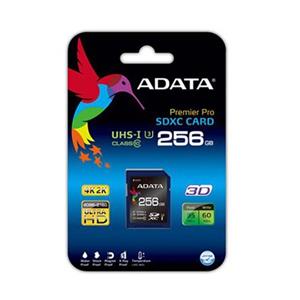 کارت حافظه SDXC ای دیتا مدل Premier Pro کلاس 10 استاندارد UHS-I U3 سرعت 95MBps ظرفیت 256 گیگابایت Adata Premier Pro Class 10 UHS-I U3 95MBs SDXC - 256GB