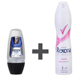ست اسپری ضد تعریق زنانه رکسونا مدل پادر و رول ضد تعریق مردانه مدل اکتیو Rexona Powder Spray For Women And Active Roll-On For Men