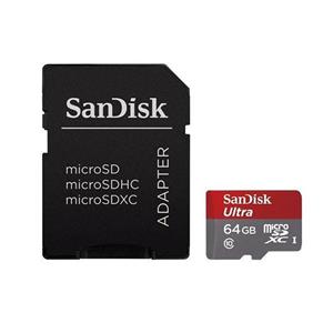 کارت حافظه microSDXC سن دیسک مدل Ultra کلاس 10 استاندارد UHS-I U1 سرعت 533X 80MBps همراه با آداپتور SD ظرفیت 64 گیگابایت SanDisk Ultra UHS-I U1 Class 10 80MBps 533X microSDXC With Adapter - 64GB