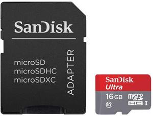 کارت حافظه microSDHC سن دیسک مدل Ultra کلاس 10 استاندارد UHS-I U1 سرعت 80MBps همراه با آداپتور SD ظرفیت 16 گیگابایت SanDisk Ultra UHS-I U1 Class 10 80MBps microSDHC With Adapter - 16GB