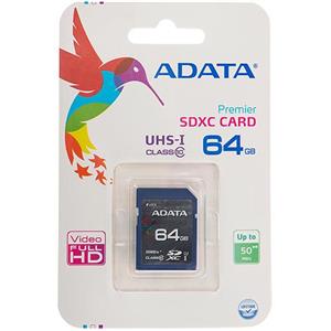کارت حافظه SDXC ای دیتا مدل Premier کلاس 10 استاندارد UHS-I U1 سرعت 50MBps ظرفیت 64 گیگابایت Adata Premier UHS-I U1 Class 10 50MBps SDXC - 64GB