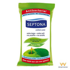 دستمال مرطوب سپتونا مدل Antibacterial با عصاره سیب سبز- بسته 15 عددی Septona Antibacterial Green Apple Wet Wips 15pcs