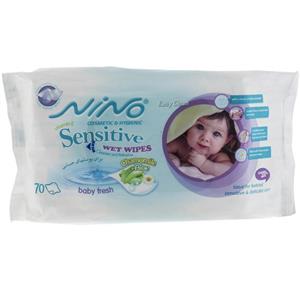 دستمال مرطوب کودک نینو مدل Sensitive بسته 70 عددی Nino Wet Wipes For Kids 70psc 