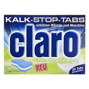قرص جرم گیر و نرم کننده ماشین لباسشویی کلارو مدل Kalk بسته 20 عددی Claro Clothes Detergents Tablets Pack Of 20