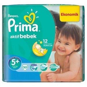 پوشک پمپرز مدل Prima سایز  +5 بسته 30 عددی Pampers Prima Size 5 Plus Diaper Pack of 30