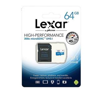 کارت حافظه‌ microSDXC لکسار مدل High-Performance کلاس 10 استاندارد UHS-I U1 سرعت 45MBps 300X همراه با آداپتور SD ظرفیت 64 گیگابایت Lexar High-Performance UHS-I U1 Class 10 45MBps 300X microSDXC With Adapter - 64GB