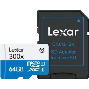 کارت حافظه‌ microSDXC لکسار مدل High-Performance کلاس 10 استاندارد UHS-I U1 سرعت 45MBps 300X همراه با آداپتور SD ظرفیت 64 گیگابایت Lexar High-Performance UHS-I U1 Class 10 45MBps 300X microSDXC With Adapter - 64GB