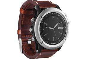 ساعت و جی پی اس ورزشی گارمین مدل فنیکس 3 با قاب نقره ای بند چرم قهوه Garmin fenix Sapphire Multisport Silver Case with Brown Leather Band GPS Watch 