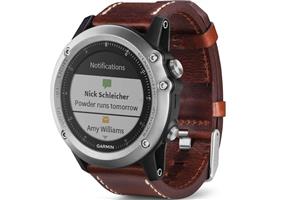 ساعت و جی پی اس ورزشی گارمین مدل فنیکس 3 با قاب نقره ای بند چرم قهوه Garmin fenix Sapphire Multisport Silver Case with Brown Leather Band GPS Watch 