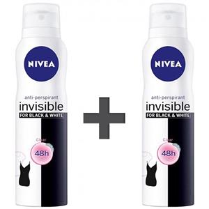 پک اسپری ضد تعریق  زنانه نیوآ مدل Invisible Black And White حجم 150 میلی لیتر- بسته 2 عددی Nivea Invisible Black And White Spray Pack2  For Women 150ml