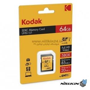 کارت حافظه SDHC امتک کداک کلاس 10 استاندارد UHS-I U1 سرعت 85MBps 580X ظرفیت 64 گیگابایت Emtec Kodak UHS-I U1 Class 10 85MBps 580X SDXC - 64GB