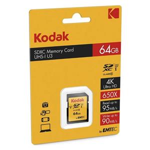 کارت حافظه SDXC امتک کداک کلاس 10 استاندارد UHS-I U3 سرعت 95MBps 650X ظرفیت 64 گیگابایت Emtec Kodak UHS-I U3 Class 10 95MBps 650X SDXC - 64GB