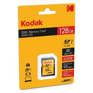 کارت حافظه SDXC امتک کداک کلاس 10 استاندارد UHS-I U3 سرعت 95MBps 650X ظرفیت 128 گیگابایت Emtec Kodak UHS-I U3 Class 10 95MBps 650X SDXC - 128GB
