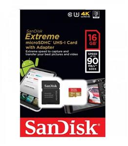 کارت حافظه microSDHC سن دیسک مدل Extreme کلاس 10 استاندارد UHS-I U3 سرعت 90MBps 600X همراه با آداپتور SD ظرفیت 16 گیگابایت Sandisk Extreme UHS-I U3 Class 10 90MBps 600X microSDHC With Adapter - 16GB