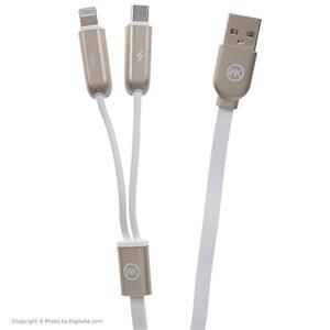 کابل تبدیل USB به microUSB و لایتنینگ دبلیو کی مدل Data Lines 2 In 1 به طول 1 متر WK 2 in 1 Data Lines USB To Lightening And microUSB Cable 1m