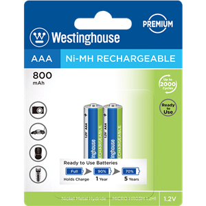 باتری قابل‌شارژ قلمی وستینگ هاوس مدل Ni-MH Rechargeable بسته‌ی 2 عددی Westinghouse Ni-MH Rechargeable AAA 800 mAh Battery Pack of 2