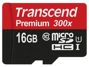 رم میکرو اس‌دی 16 گیگابایت Transcend Class 10 Premium 300X 